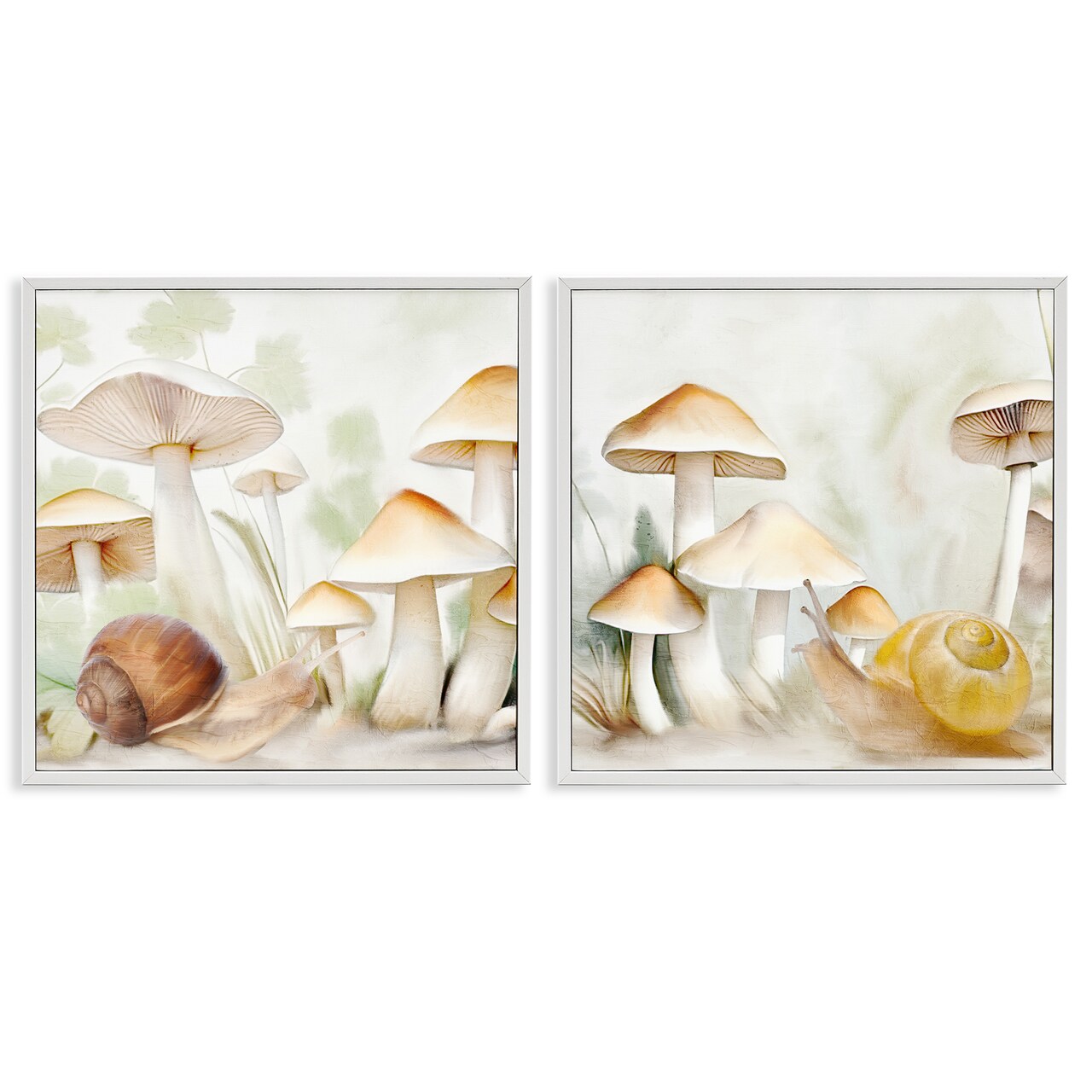 Stupell Industries Snail Crawl by Mushrooms 2pc Framed Giclee Wall Art Set Design by Kim Allen